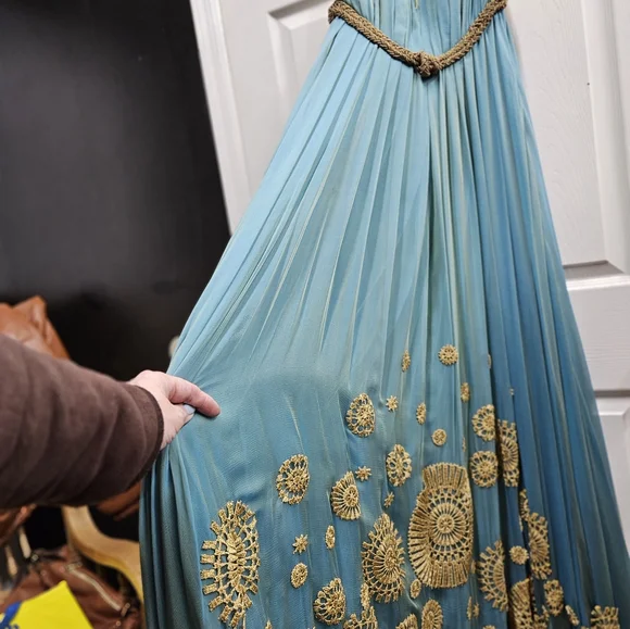 Rafael Cennamo blue/gold gown sz 4 - Picture 2 of 8